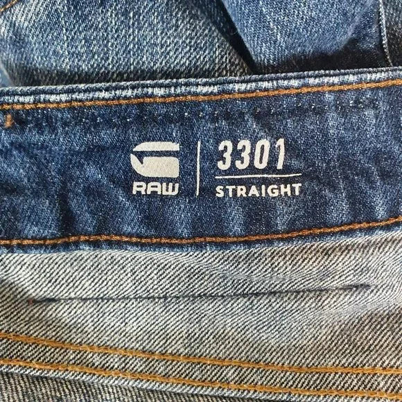 G-Star Raw Men's Jeans W 31 L 34 Blue Straight Leg Reg Fit 3301 GOOD CONDITION - Picture 9 of 10